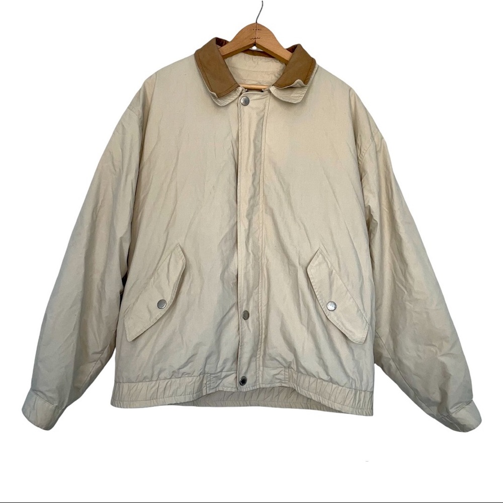 Vintage London Fog Khaki Tan Bomber Jacket Coat Lining Spring Field Utility L